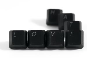 Love and hate spelled out using computer keys