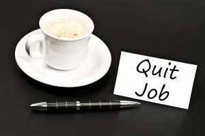 Quit Job Message On Desk With Coffee