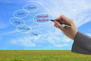 business man write social media concept on virtual interface