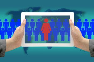 Tablet selecting woman job applicant