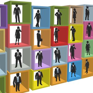 Business people human resources workforce in company office cubicle boxes