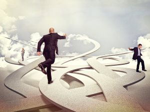  business people on 3d abstract way
