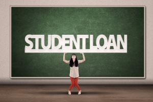 college student hold a sign of student loan