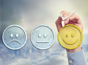 Customer satisfaction survey on a sky background