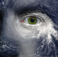 A green eye in the middle of a hurricane