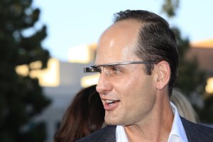 A man is seen wearing Google Glass 