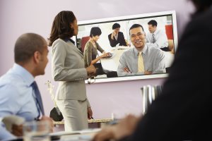 Businesspeople having video conference
