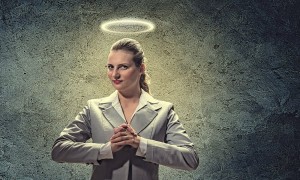 businesswoman with halo above head