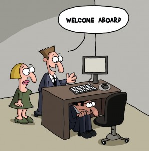 New male office worker cartoon gag