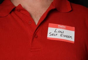 A name tag that says low self esteem