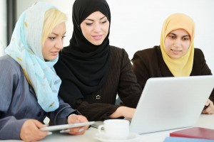Group of Muslim women working
