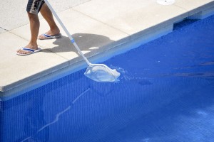 Man cleaning the swimming pool