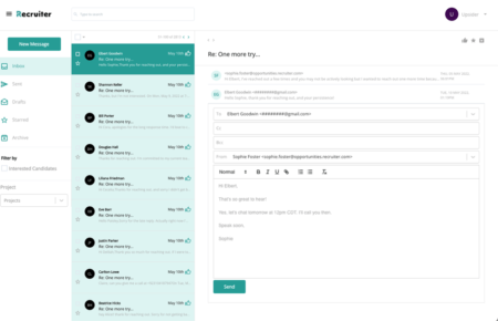 Recruiter.com's Email Outreach interface